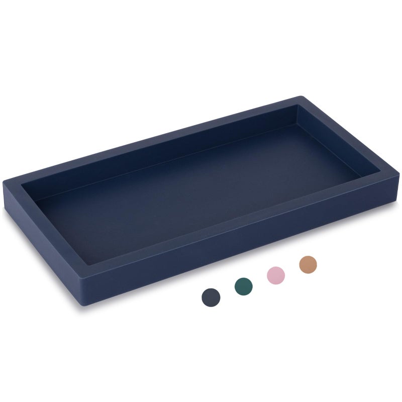 Heagoale Bathroom Tray, Small Vanity Tray Silicone Soap Dish Sponge Holder Kitchen Sink Organizer Bathroom Accessories for Countertop, Toilet, Shower, Large, Dark Blue - Image 1